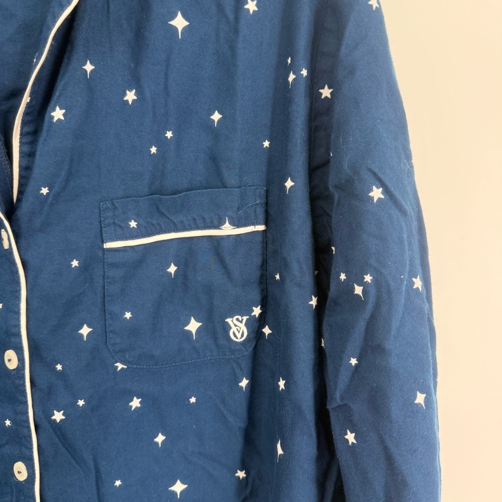 VICTORIA'S SECRET Star Moon PAJAMAS Size Medium Blue  COTTON Flannel 2-piece - Picture 3 of 7